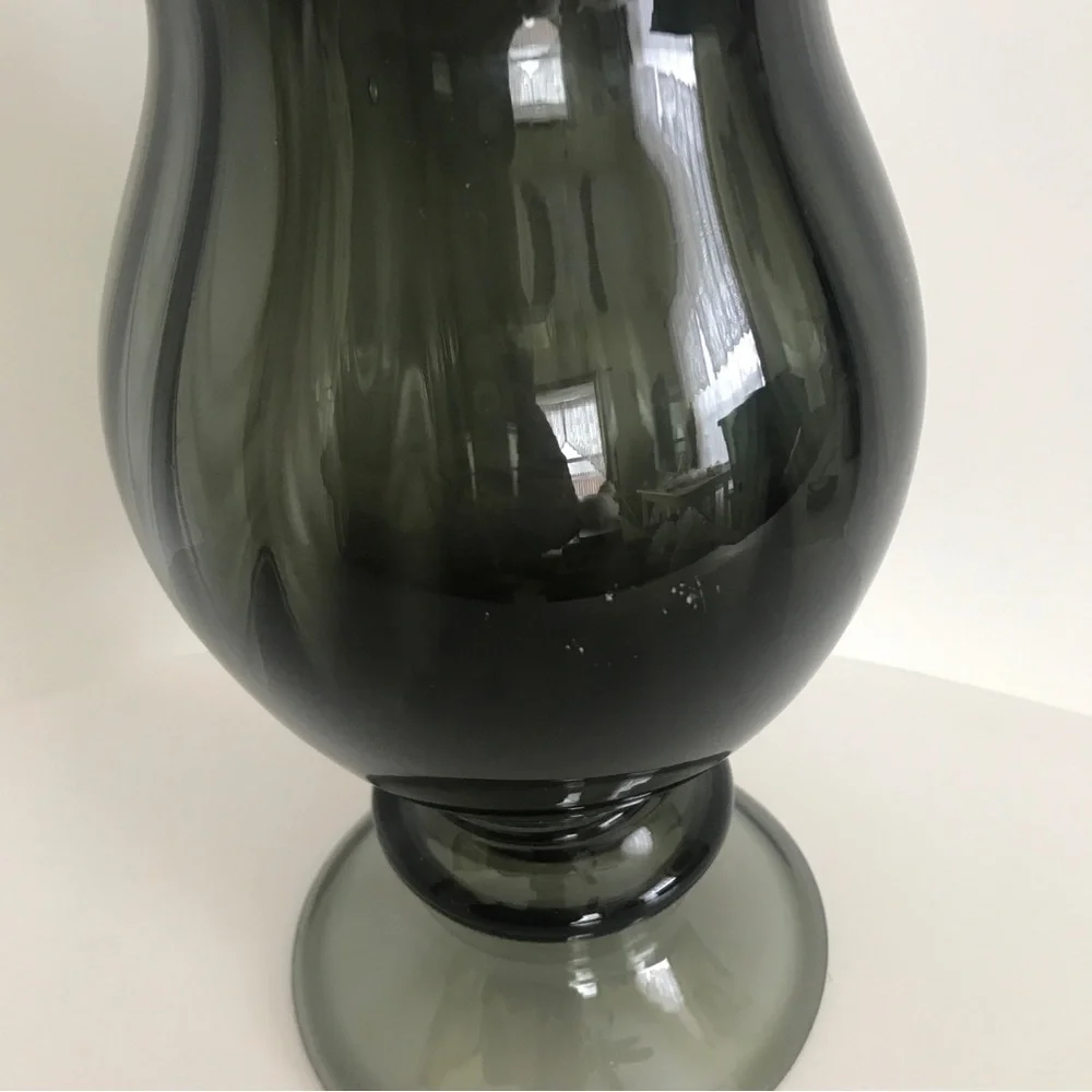 Vintage Wayne Husted Blenko Art Glass Charcoal Gray Ribbed Vase Mid Century